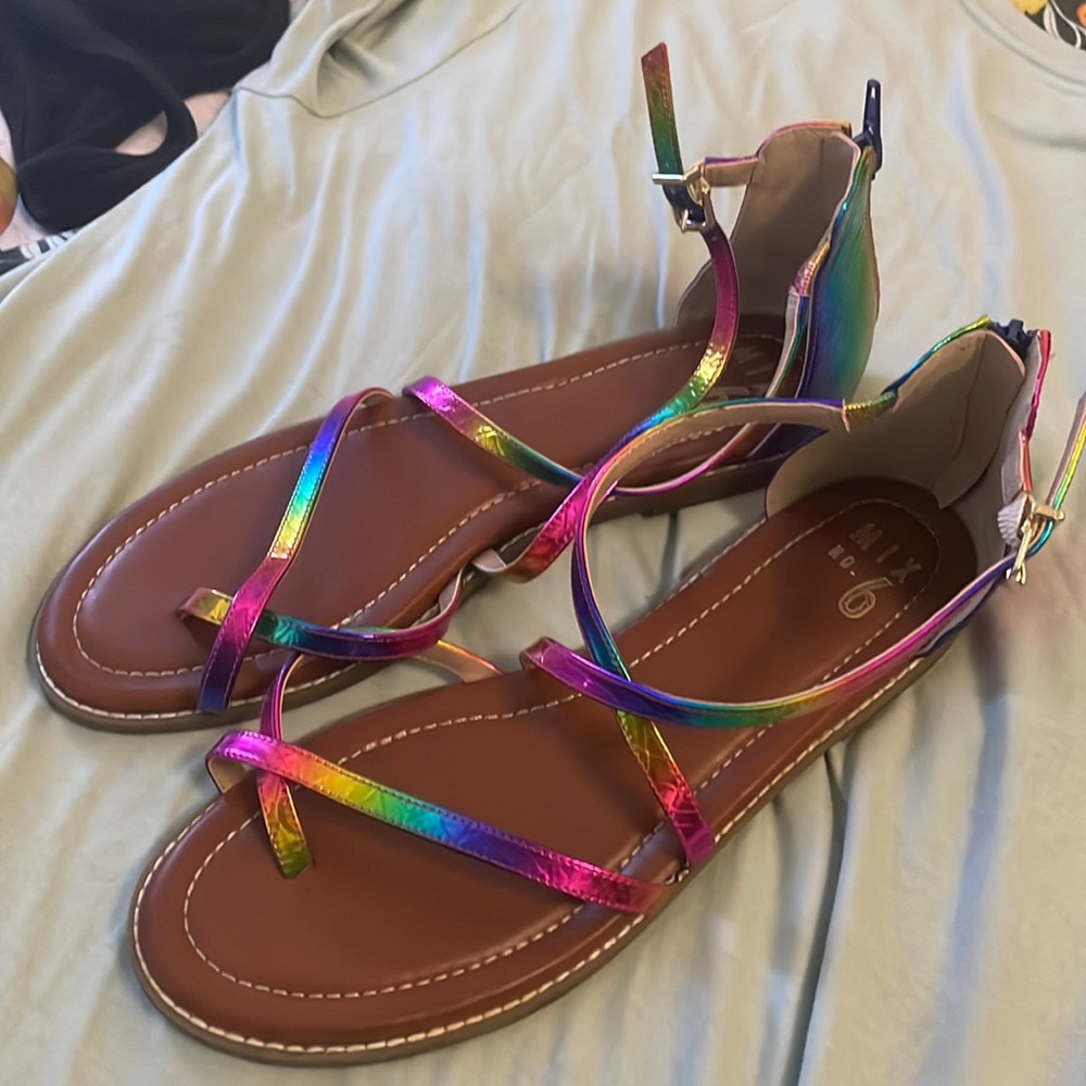 Women's Rainbow Metallic Strappy Sandals